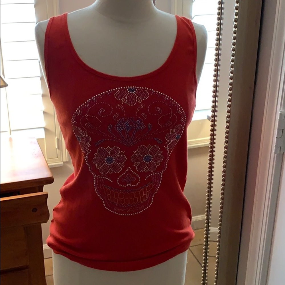 Old Navy Red Tank Sugar skull design in crystals